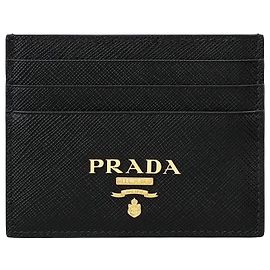 Prada Saffiano Gold Logo Card Case Black QWA Black