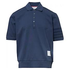 Thom Browne Überfärbtes Jersey- Polohemd Blau