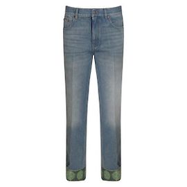 Valentino Jacquard Trim Denim Pants Blue