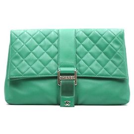 Chanel Clutch Foldover Green Grip Verde