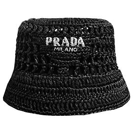 Prada Raffia-Bucket-Hat mit besticktem Logo Schwarz Schwarz