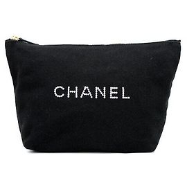 Chanel Pochette en toile noire avec logo initial Noir
