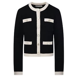 Tory Burch Grober Cardigan mit Wollbesatz Schwarz