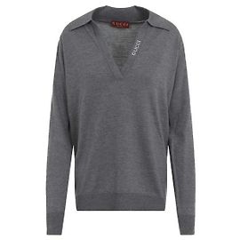 Gucci Wollpullover mit V-Ausschnitt stamp: Braun