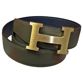 Hermès Cinturón reversible Classic Khaki Navy Oro Mate Multicolor