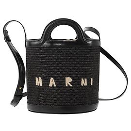 Marni Borsa bucket in pelle/rafia nera Nero
