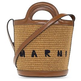 Marni Saco Tote em couro e ráfia Laranja