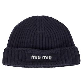 Miu Miu Embroidered Logo Wool Beanie Black