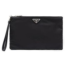 Prada Re-Nylon und Saffiano-Leder Beuteltasche Schwarz