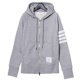 Thom Browne Bar Stripe RWB Tab Loopback Jersey Knit Hooded Zip-Up Silvery