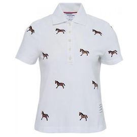 Thom Browne Luna New Year Piqué- Polo mit Pferdebestickung Weiß