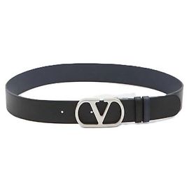 Valentino Cinto de bezerro brilhante Logo Signature Preto