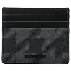 Burberry Metal Logo Check Card Case Charcoal Black