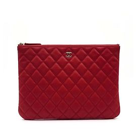 Chanel Caviar Classic New Medium Clutch Red