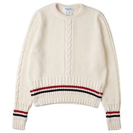 Thom Browne Wollstrickpullover mit Zopfmuster für Herren Weiß