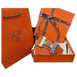 Hermès Ceinture réversible classique Large Noir Orange Argent Mat Multicolore