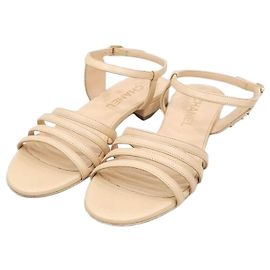 Chanel CC Logo Leather Sandals Orange