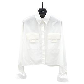 Fendi Camicia crop in popeline bianca Argento