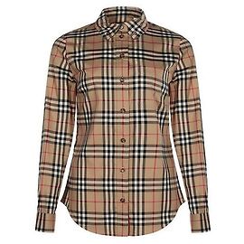 Burberry Camisa em algodão stretch xadrez vintage com colarinho abotoado Multicor