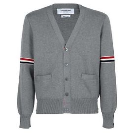 Thom Browne V-Ausschnitt-Cardigan aus Baumwolle im Milano-Stich mit Armbündchen Braun