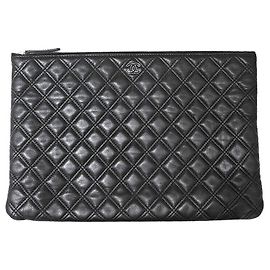 Chanel Lambskin Clutch Large Black