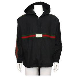 Gucci Black Web Stripe Cotton Men's Windbreaker Jacket Black