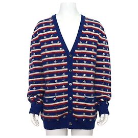 Céline Blue Stripe Embroidered Star Loose Men's Cardigan Blue