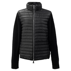 Moncler Tricot Logo gesteppte Woll-Strickjacke mit Reißverschluss Schwarz
