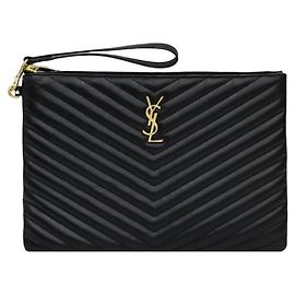 Saint Laurent Cassandra Matelassé Women's Clutch Black