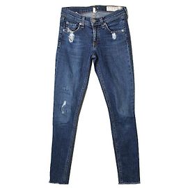 Rag & Bone Pantaloni skinny in denim blu con lavaggio distressed Blu