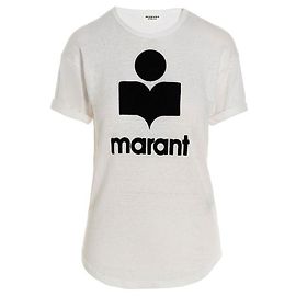 Isabel Marant T-shirt en lin avec logo KOLDI Blanc Argenté