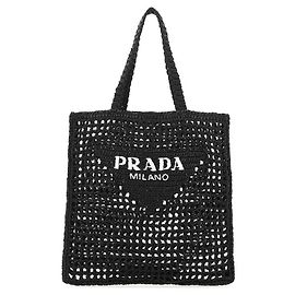 Prada Sac cabas en crochet avec logo brodé Noir Noir