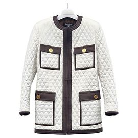 Balmain Giacca in pelle trapuntata con bottoni dorati Argento
