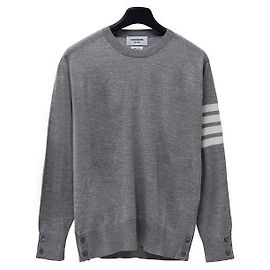 Thom Browne Feiner Merinowollpullover mit Rundhalsausschnitt in Hellgrau Braun