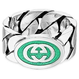 Gucci Interlocking Enamel Ring Silver Silvery