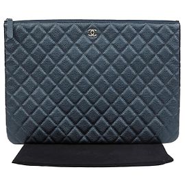 Chanel Pochette Caviar Classic Large Navy Gold Bleu