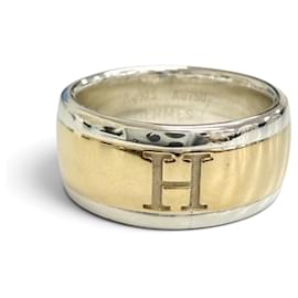 Hermès Bague HERMES AU750 AG925 H Logo Argenté Doré