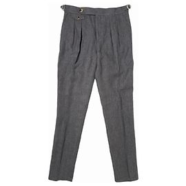 Brunello Cucinelli Linen Waist Tab Double Pleats Pants Brown