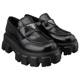 Prada Women's Brushed Leather Monolith Loafers Black Black