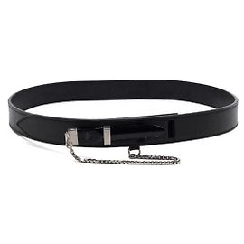 Versace Cinturón slim vintage para mujer de cuero negro con cadena y dijes Negro