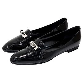 Hermès Mocassin Kelly en cuir verni Noir