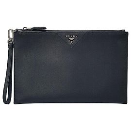 Prada Saffiano Strap Clutch Bag Black