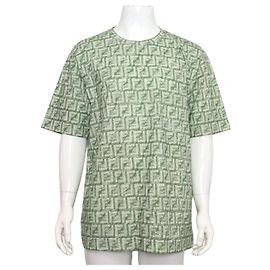 Fendi T-Shirt mit kurzen Ärmeln aus Baumwollstrick mit FF-Logo Weiß
