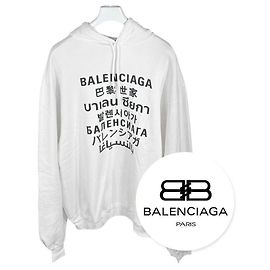 Balenciaga Herren Multi-Language Fleece-Hoodie Weiß Authentisch Weiß