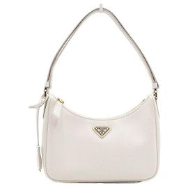 Prada Mini mala tote e mala de ombro em pele Saffiano com logótipo triangular dourado Branco