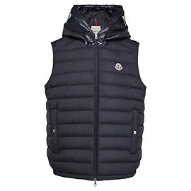 Moncler Bourget Daunenweste mit Kapuze Navy Schwarz