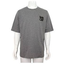 Hermès T-shirt a maniche corte da uomo in cotone grigio con patch in pelle Marrone