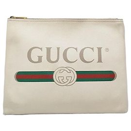 Bolsa Clutch Gucci Web Logo em couro marfim Branco