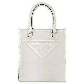 Prada Sac Tote à Logo Brodé Blanc
