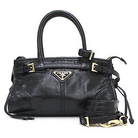 Prada Sac Bonnie Mini Tote et Sac à Main en Cuir Noir Noir